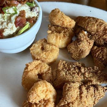 BRQ Seafood and Barbeque - Fried catfish and Shfrimp with potato salad - Barbeque Near Me - Baton Rouge, Louisiana BRQ Seafood and Barbeque - Fried catfish and Shfrimp with potato salad - Barbeque Near Me - Baton Rouge, Louisiana