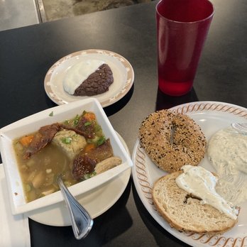Bernbaum's - Chicken matzo ball soup, black and white cookie, water, toasted seeded bagel with horseradish dill shmear - Bagels Near Me - Fargo, North Dakota