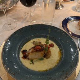4th course: Sea Bass over Whipped Corn & Malbec