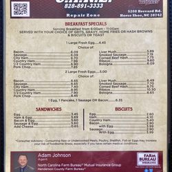 The Dutch Cupboard - Breakfast menu