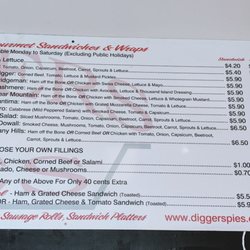 Diggers Pies - Sandwich menu