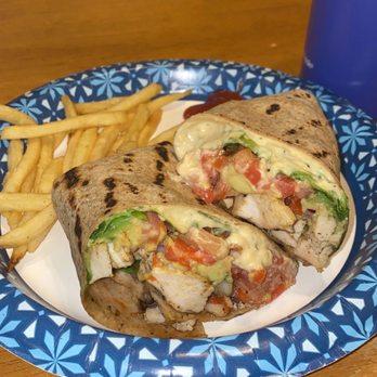 Wood-n-Tap - Veggie Hummus Wrap (added grilled chicken) w/ French Fries - New American Near Me - Rocky Hill, Connecticut Wood-n-Tap - Veggie Hummus Wrap (added grilled chicken) w/ French Fries - New American Near Me - Rocky Hill, Connecticut