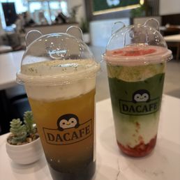 Black tea cheese foam with boba. Strawberry matcha Black tea cheese foam with boba. Strawberry matcha