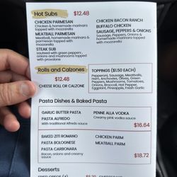 Back of menu