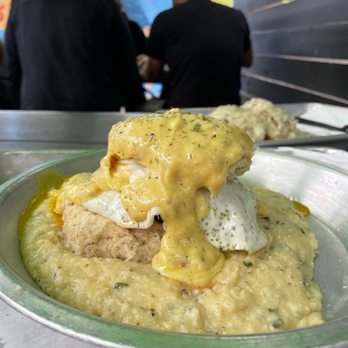 Se7enBites - Shrimp and grits on a biscuit with gravy. - Coffee & Tea Near Me - Orlando, Florida