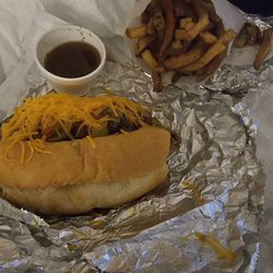 Salerno's Red Hots - Italian Beef with sweet and hot peppers and a side of large fries.