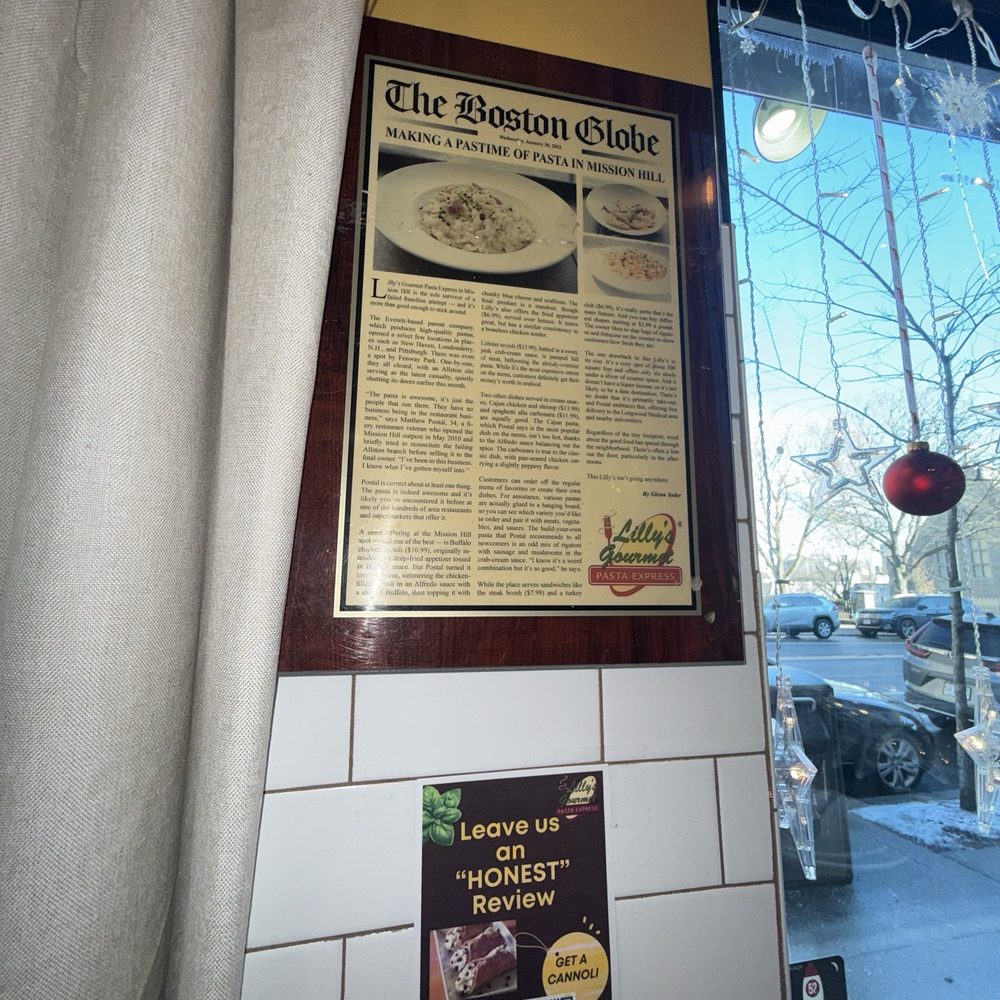 Lilly's Gourmet Pasta Express - Clip from a news article on the delicious food! - Italian Near Me - Boston, Massachusetts Lilly's Gourmet Pasta Express - Clip from a news article on the delicious food! - Italian Near Me - Boston, Massachusetts