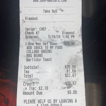 BBQ Masters - Receipt - Barbeque Near Me - Atlanta, Georgia BBQ Masters - Receipt - Barbeque Near Me - Atlanta, Georgia