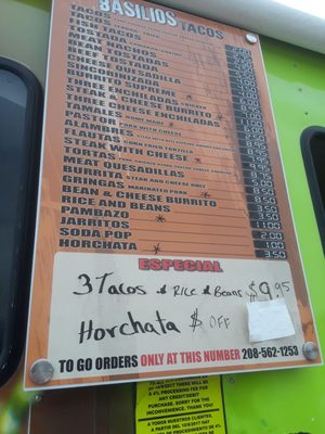 Menu photo 1 Basilios Tacos Boise, ID Menu photo 1 Basilios Tacos Boise, ID