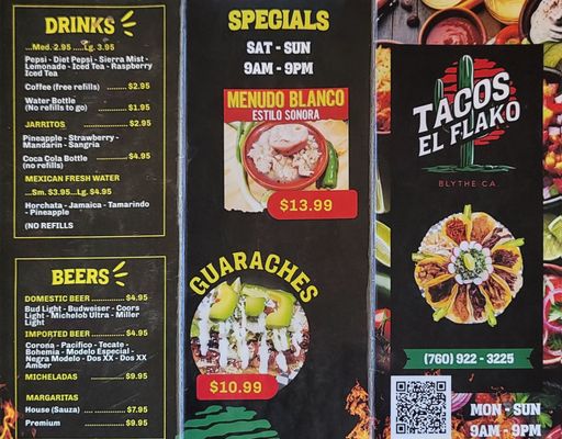 Menu photo 1 Tacos El Flako Blythe, CA