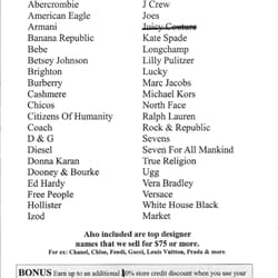 Uptown Consignment - Accepted brands