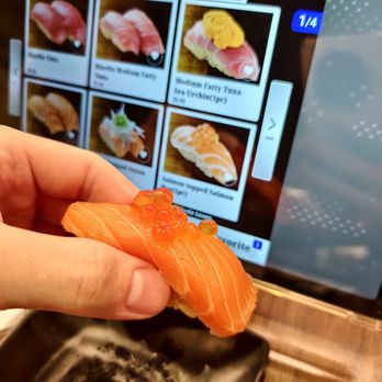 Waka Sakura - My Salmon nigiri looks NOTHING like the picture... in my opinion. Where's the thick white stripes? - Conveyor Belt Sushi Near Me - Irvine, California Waka Sakura - My Salmon nigiri looks NOTHING like the picture... in my opinion. Where's the thick white stripes? - Conveyor Belt Sushi Near Me - Irvine, California