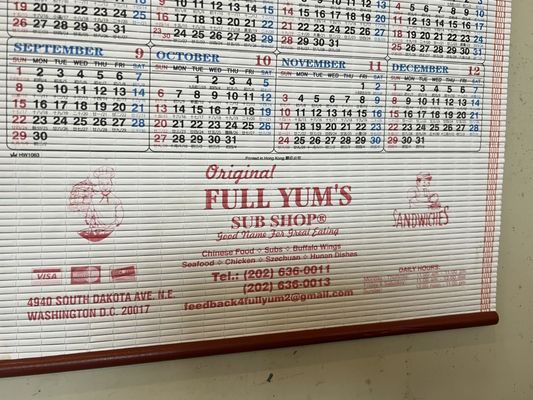 Menu photo 1 Full Yum's Sub Shop Washington, DC, DC