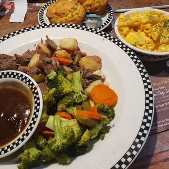 Black Bear Diner Barstow - Full size Pot Roast dinner, gravy on the side with mac & cheese & corn bread muffin. - Breakfast & Brunch Near Me - Barstow, California Black Bear Diner Barstow - Full size Pot Roast dinner, gravy on the side with mac & cheese & corn bread muffin. - Breakfast & Brunch Near Me - Barstow, California