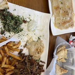 Gyro platter and large hummus.  Looks good, but tasted and texture not there.