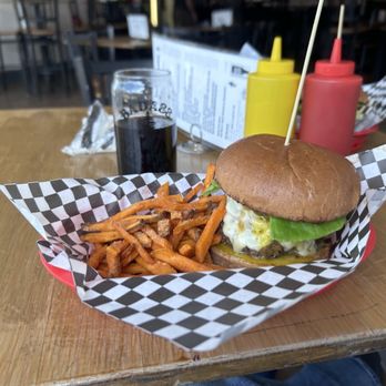 Badass Brews - Green River burger with sweet potato fries - Breweries Near Me - Green River, Wyoming Badass Brews - Green River burger with sweet potato fries - Breweries Near Me - Green River, Wyoming