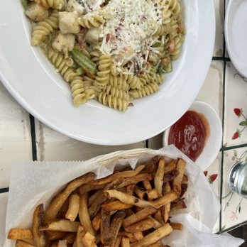 Karla's Restaurant - a plate of pasta and french fries - New American Near Me - New Hope, Pennsylvania Karla's Restaurant - a plate of pasta and french fries - New American Near Me - New Hope, Pennsylvania