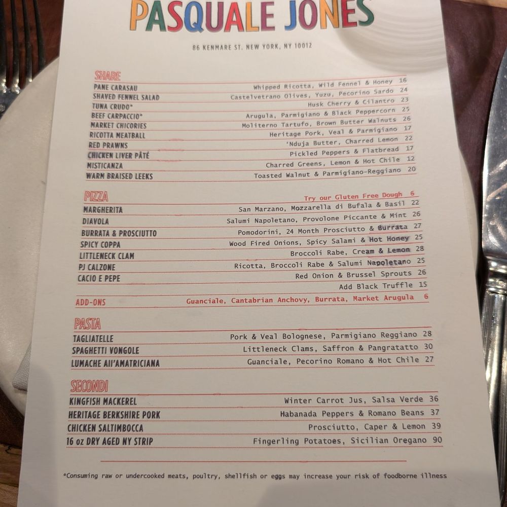Pasquale Jones - Menu - Italian Near Me - New York, New York Pasquale Jones - Menu - Italian Near Me - New York, New York