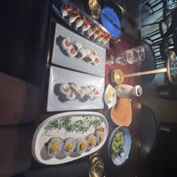 Edamame, Red dragon, hush hush, Philly roll, and spicy tuna rolls Edamame, Red dragon, hush hush, Philly roll, and spicy tuna rolls