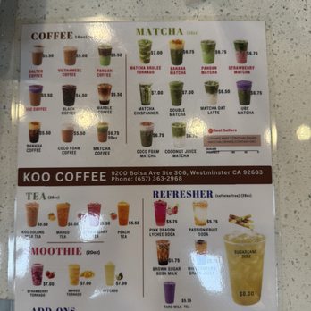 Koo Coffee Tea - Menu - Sept 2026 - Coffee & Tea Near Me - Westminster, California Koo Coffee Tea - Menu - Sept 2026 - Coffee & Tea Near Me - Westminster, California