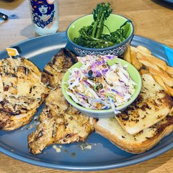 Nando's - Peri-Peri Butterflied Chicken, Slaw, Garlic Bread, Broccoli and Fries, er, Chips.