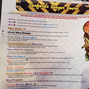 Sanford's Grub & Pub - Burger menu - Burgers Near Me - Dickinson, North Dakota