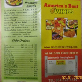 Americas Best Wings - America's Best Wings / Finlay: Menu.a as of 20.02.01 - Chicken Wings Near Me - Richmond, Virginia