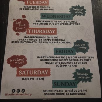 Butler Street Derby - Specials of the week - Cocktail Bars Near Me - Pittsburgh, Pennsylvania