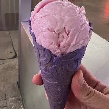 Flower & Cream - Honey rose ice cream in lavender cone - Ice Cream & Frozen Yogurt Near Me - Houston, Texas