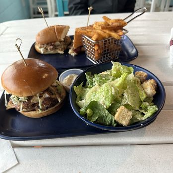 Barefoot Hide A Way Grill - Grouper sandwich with side salad and Philly sandwich. Pretty good! - Seafood Near Me - Panama City Beach, Florida