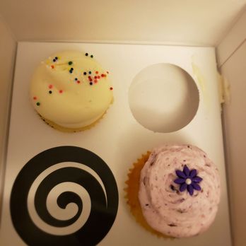 Georgetown Cupcake - Vanilla Birthday (Top) and Lemon Blueberry (bottom), and Blueberry Cheesecake (not pictured, because it was devoured) - Bakeries Near Me - Bethesda, Maryland Georgetown Cupcake - Vanilla Birthday (Top) and Lemon Blueberry (bottom), and Blueberry Cheesecake (not pictured, because it was devoured) - Bakeries Near Me - Bethesda, Maryland