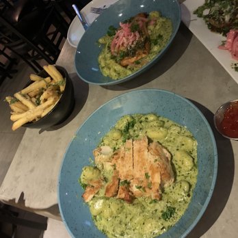 Corchea - Salmon gnocchi on top and chicken gnocchi on the bottom. - Seafood Near Me - Carolina, Puerto Rico