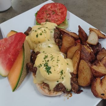 Dune Deck's Mimosa Cafe - Braised beef short rib Benedict - Breakfast & Brunch Near Me - Boynton Beach, Florida Dune Deck's Mimosa Cafe - Braised beef short rib Benedict - Breakfast & Brunch Near Me - Boynton Beach, Florida