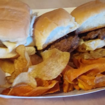 OH! Burgers - Sliders with kettle/sweet potato chip blend. - Burgers Near Me OH! Burgers - Sliders with kettle/sweet potato chip blend. - Burgers Near Me