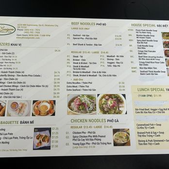 Pho Saigon - They have a 2-sided menu. This is page 1. - Noodles Near Me - Oklahoma City, Oklahoma Pho Saigon - They have a 2-sided menu. This is page 1. - Noodles Near Me - Oklahoma City, Oklahoma