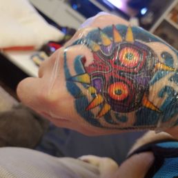 My Mask of Majora tattoo (healing under Saniderm) courtesy of Clare.