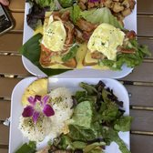 Photo of Barefoot Beach Cafe - Honolulu, HI, United States. Swordfish and egg Benedict (blt)