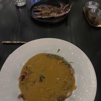 Hell's Kitchen - Carrot soup and grilled prawns - Cocktail Bars Near Me - Funner, California