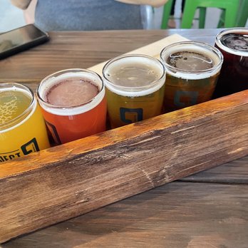 Project 9 Brewing - A flight of five - Ooey Gooey, Go Growlers, Mullet Over, Tasty Waves, and Locust cider - Breweries Near Me - Seattle, Washington Project 9 Brewing - A flight of five - Ooey Gooey, Go Growlers, Mullet Over, Tasty Waves, and Locust cider - Breweries Near Me - Seattle, Washington