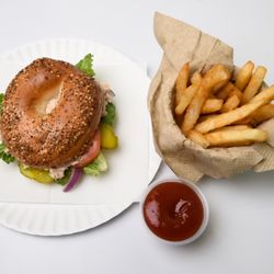Spreads Bagels and Cafe - Bagel with Tuna and side of Fries