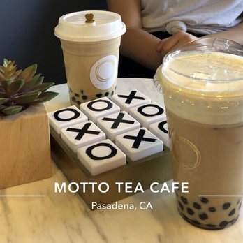 Motto Tea Cafe - motto no. 5 tea w cheese foam in the front. Had a throwback moment with the tic tac toe game there - Desserts Near Me - Pasadena, California Motto Tea Cafe - motto no. 5 tea w cheese foam in the front. Had a throwback moment with the tic tac toe game there - Desserts Near Me - Pasadena, California