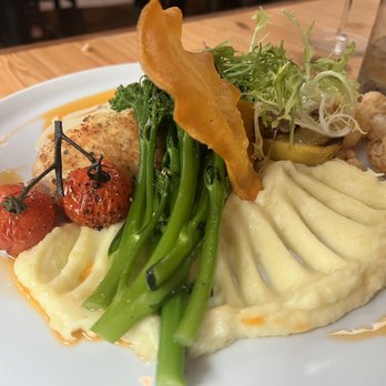 Leonessa - Haddock Milanese, crispy shrimp, mashed, and broccolini - Salad Near Me - Yarmouth, Massachusetts Leonessa - Haddock Milanese, crispy shrimp, mashed, and broccolini - Salad Near Me - Yarmouth, Massachusetts
