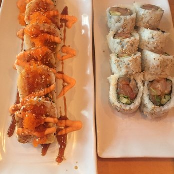 39 Degrees - Atlantic roll (left) and spicy yellowtail (right) - Japanese Near Me - Long Beach, California 39 Degrees - Atlantic roll (left) and spicy yellowtail (right) - Japanese Near Me - Long Beach, California