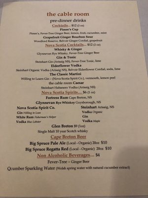 Menu photo 4 The Cable Room Baddeck, NS