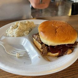 Hog Wild Pig Crazy Bar-BQ - Sliced Beef Brisket and potato salad