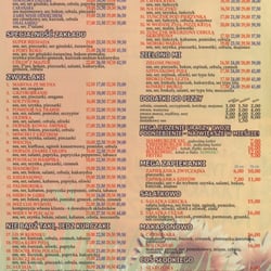 Pizzeria Biesiadowo - Karta dań (z ulotki dostępnej w lokalu - na każdym stole leży prawdziwa, duża, oprawna w czarne okładki, karta :))