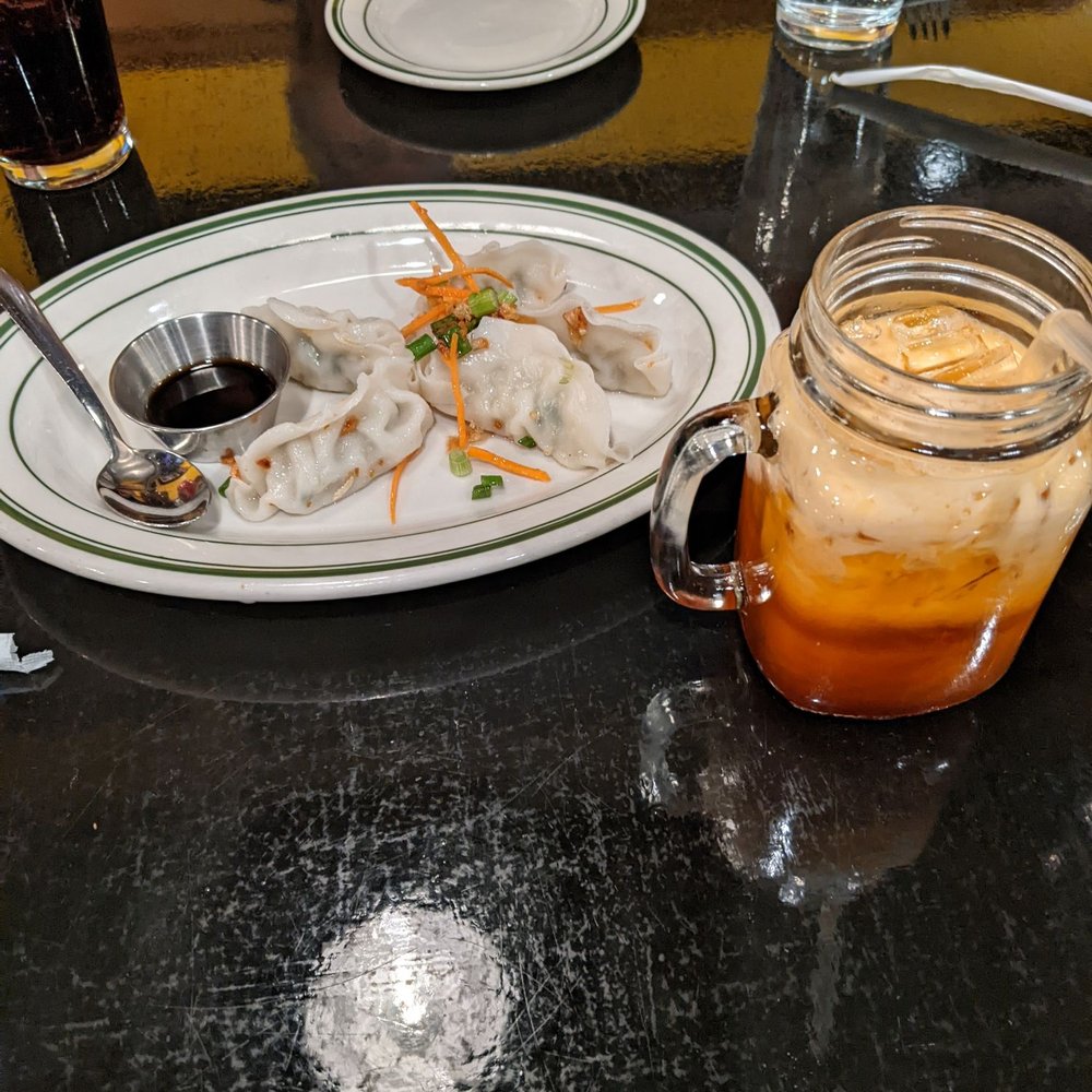 Celadon Thai Restaurant - Steamed dumplings with my Thai iced tea - Thai Near Me - Latham, New York Celadon Thai Restaurant - Steamed dumplings with my Thai iced tea - Thai Near Me - Latham, New York