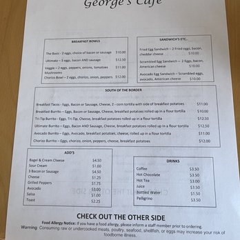 George's Cafe - Menu Side 1 of 4 - Breakfast & Brunch Near Me - West Covina, California