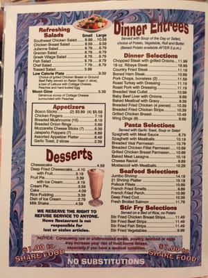 Menu photo 5 Howe Restaurant Howe, IN