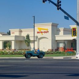 The view of Modesto's newest burger place. Near two high schools? Some competition from BK and Micky D but so far this is the busiest.